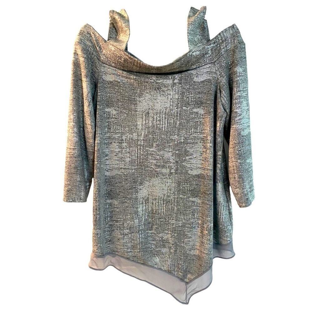 Party top blouse top square neck cold shoulder pointed hem front silver M - Picture 1 of 8